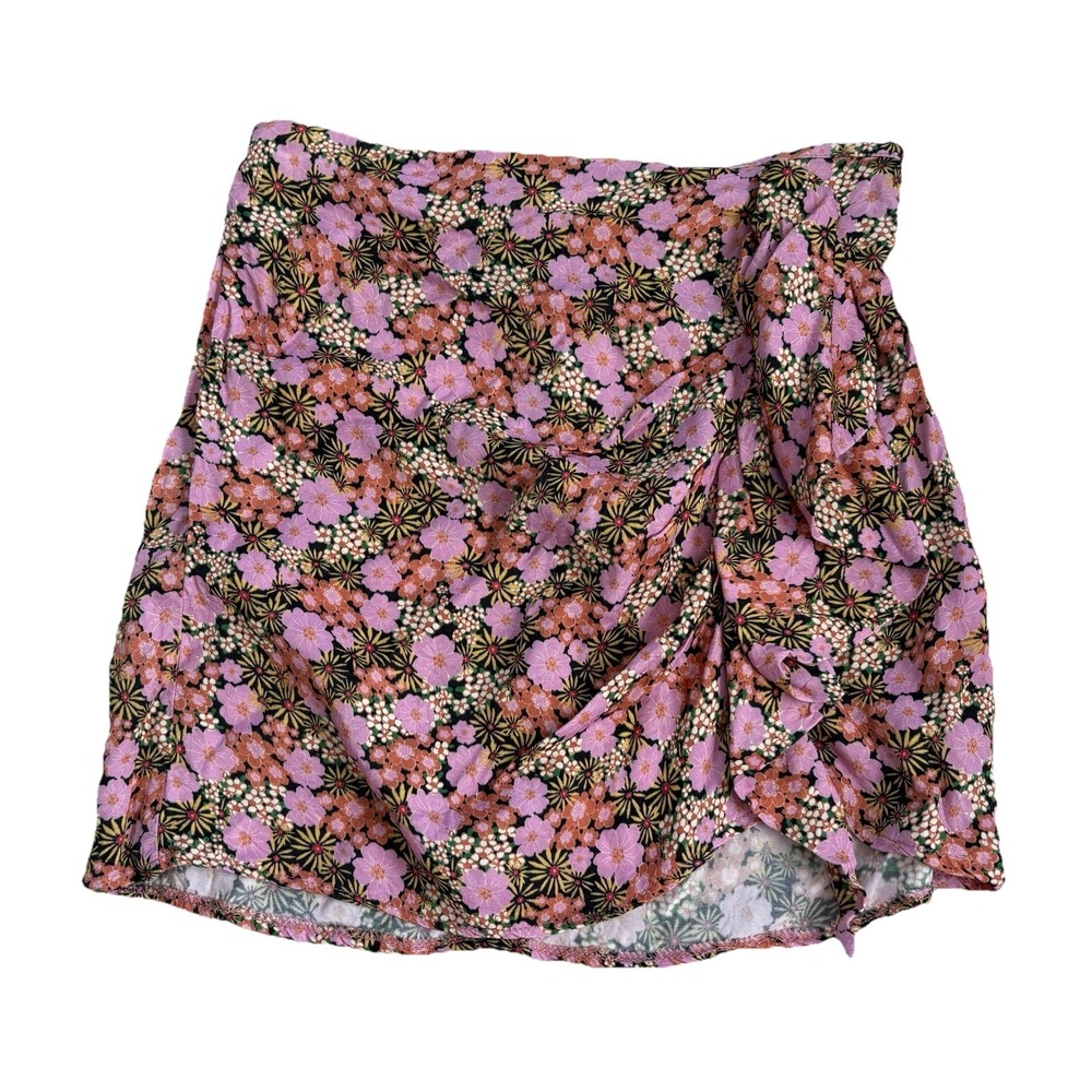 TOPSHOP Satin Mini Skirt Floral Ruffle Size 6 Date Night Party Tropical Resort